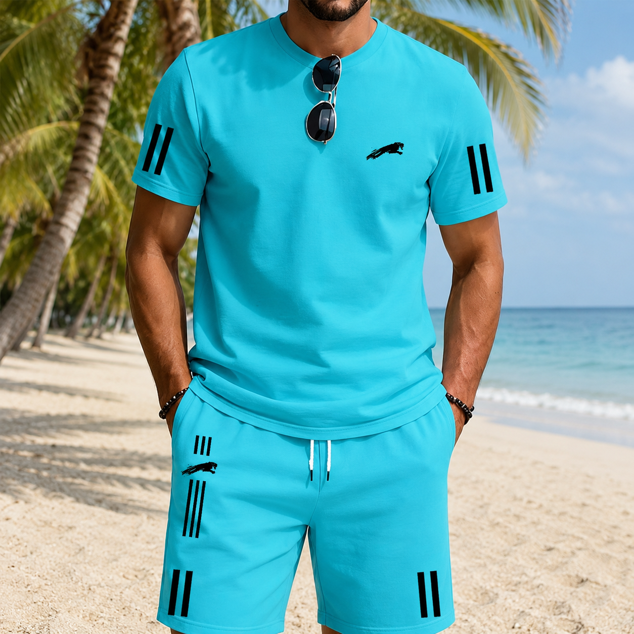 Herren Sommer Freizeitset mit T-Shirt und Shorts