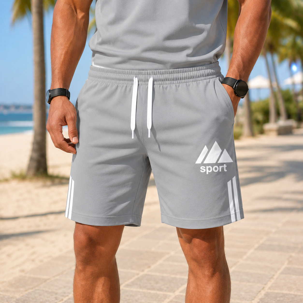 Herren Sportshorts mit Kordelzug, Logo und Seitentaschen