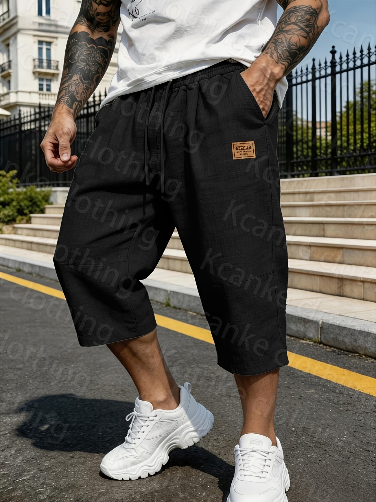 Lockere Herren-Shorts mit elastischem Bund in Leinenoptik