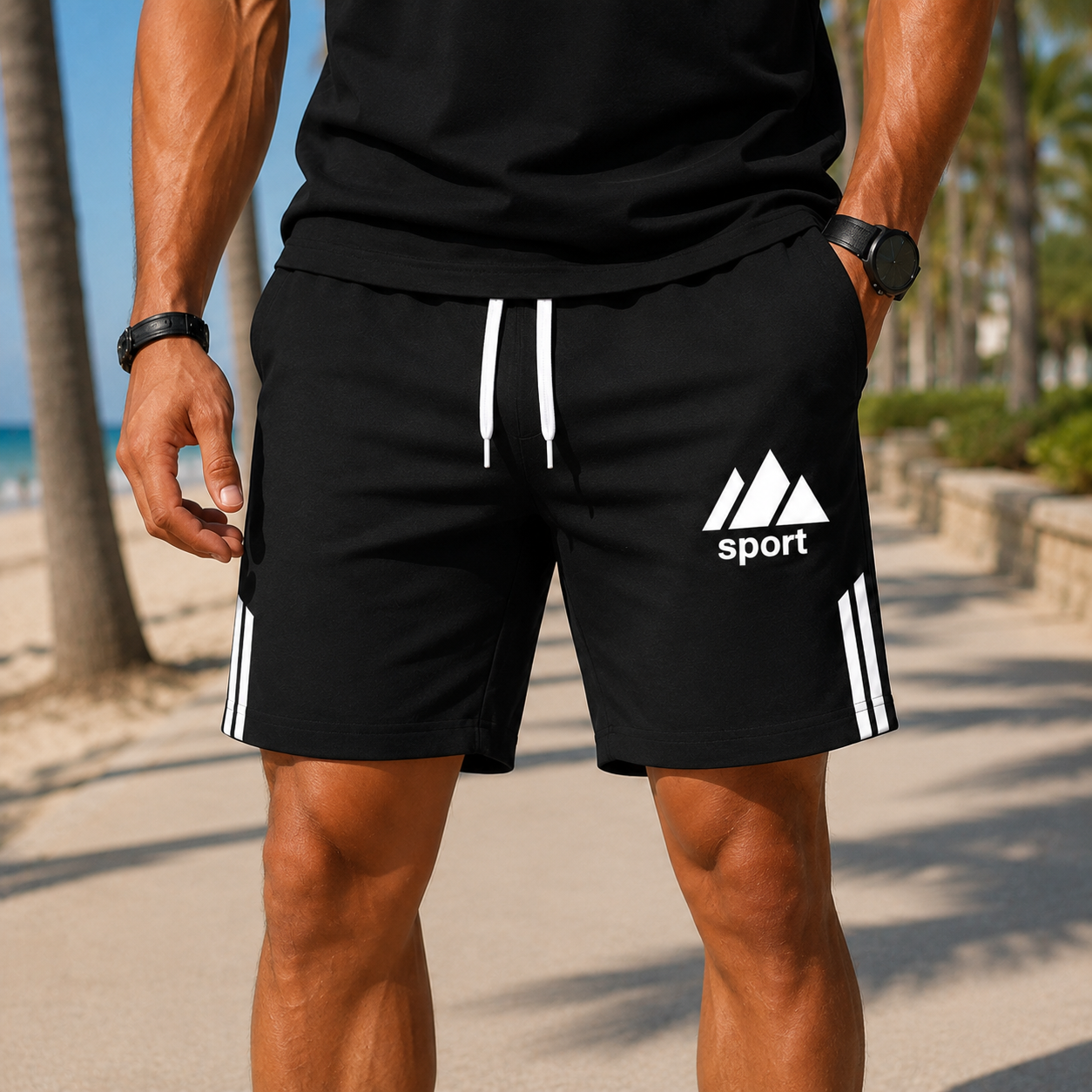 Herren Sportshorts mit Kordelzug, Logo und Seitentaschen