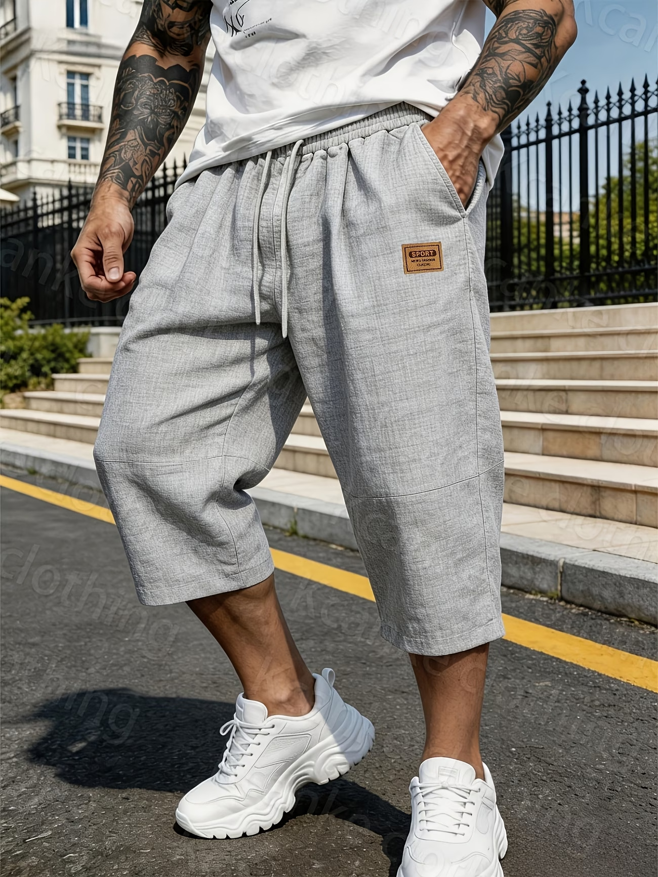 Lockere Herren-Shorts mit elastischem Bund in Leinenoptik