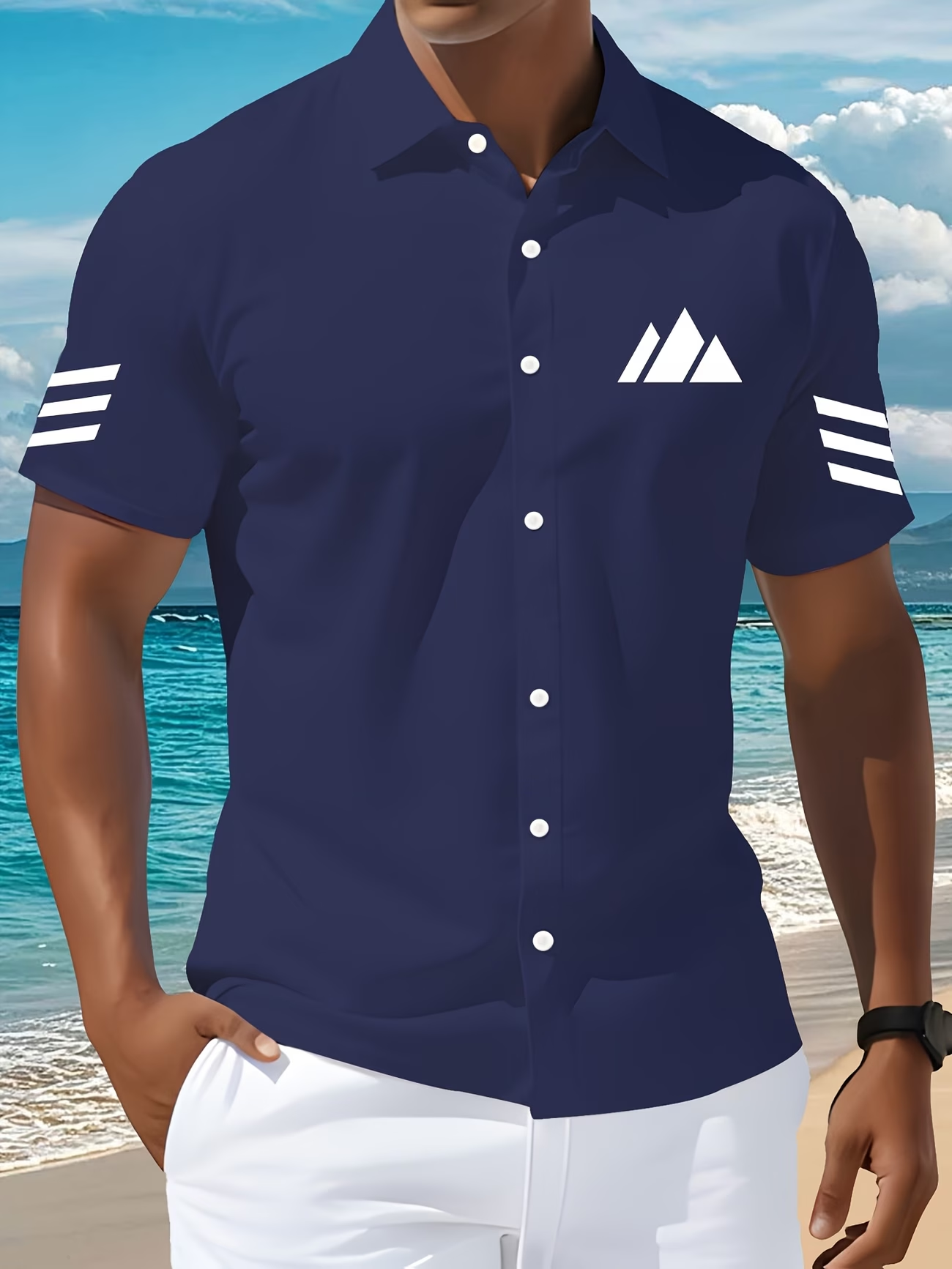 Modernes Herren-Kurzarmhemd mit Logo und sportlichen Streifendetails**