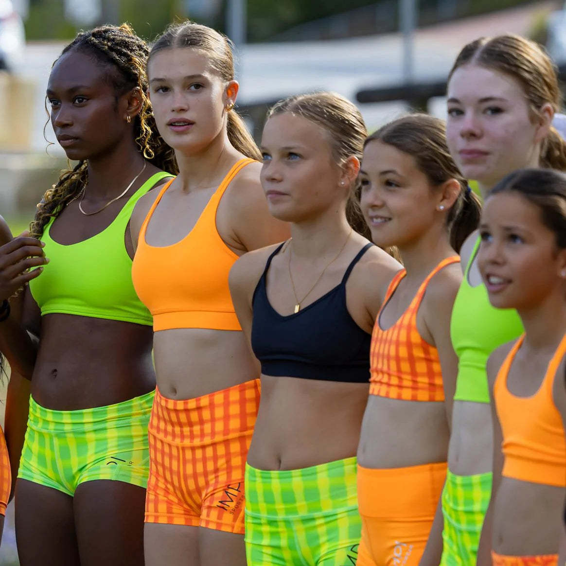 IMPI High Waist Bike Shorts - Neon Orange Check