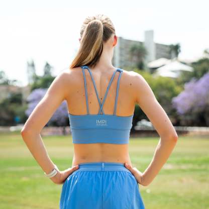 IMPI Longer Strappy Running Crop- Cornflower