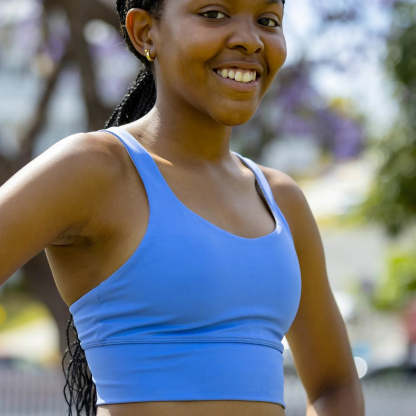 IMPI Longer Strappy Running Crop- Cornflower