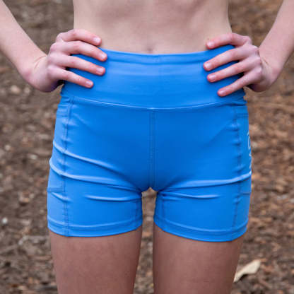 IMPI Longer Leg High Waist Bike Shorts- Cornflower