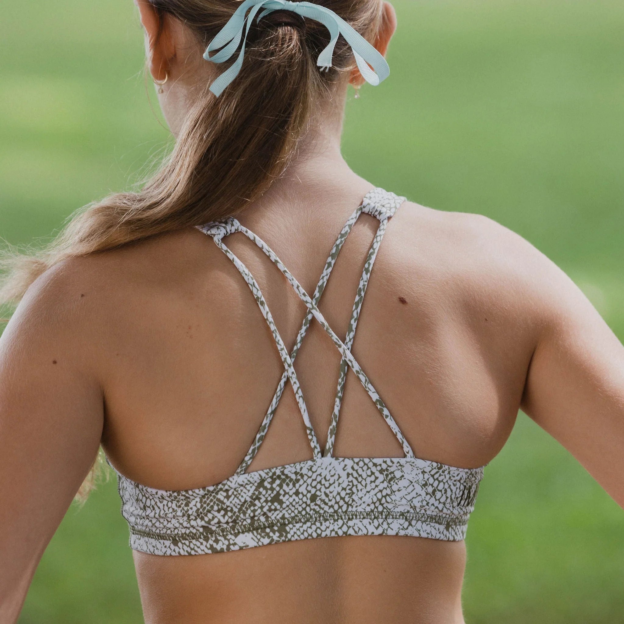 IMPI Strappy Girls Crop Top - Olive Snake