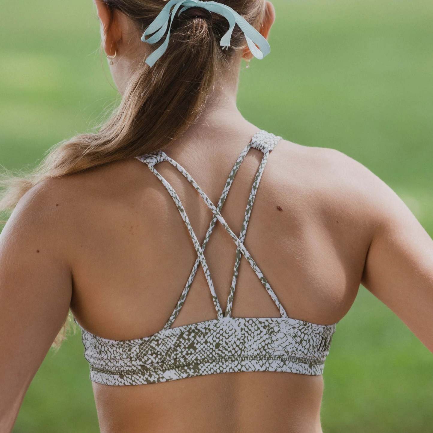 IMPI Strappy Girls Crop Top - Olive Snake