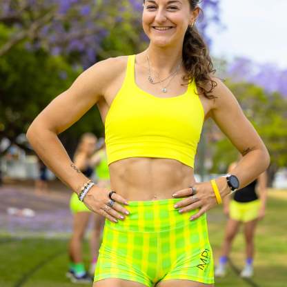 IMPI High Waist Bike Shorts - Neon Green Check