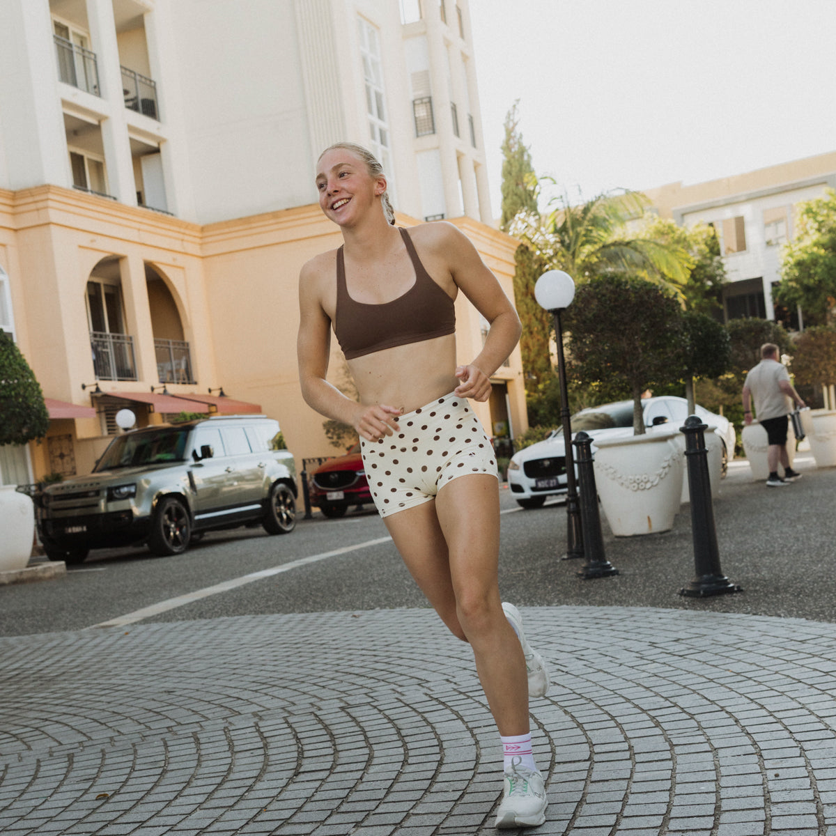 IMPI High Waist Bike Shorts - Cream & Chocolate Polka Dot