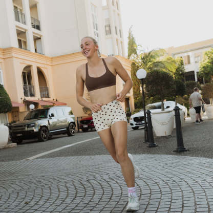 IMPI High Waist Bike Shorts - Cream & Chocolate Polka Dot