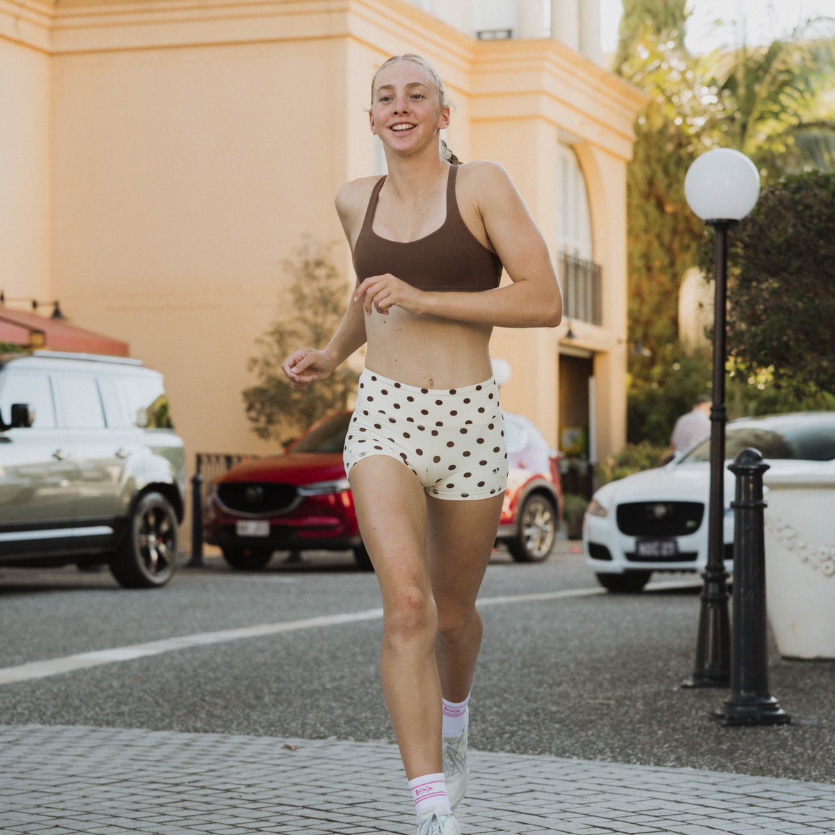 IMPI High Waist Bike Shorts - Cream & Chocolate Polka Dot