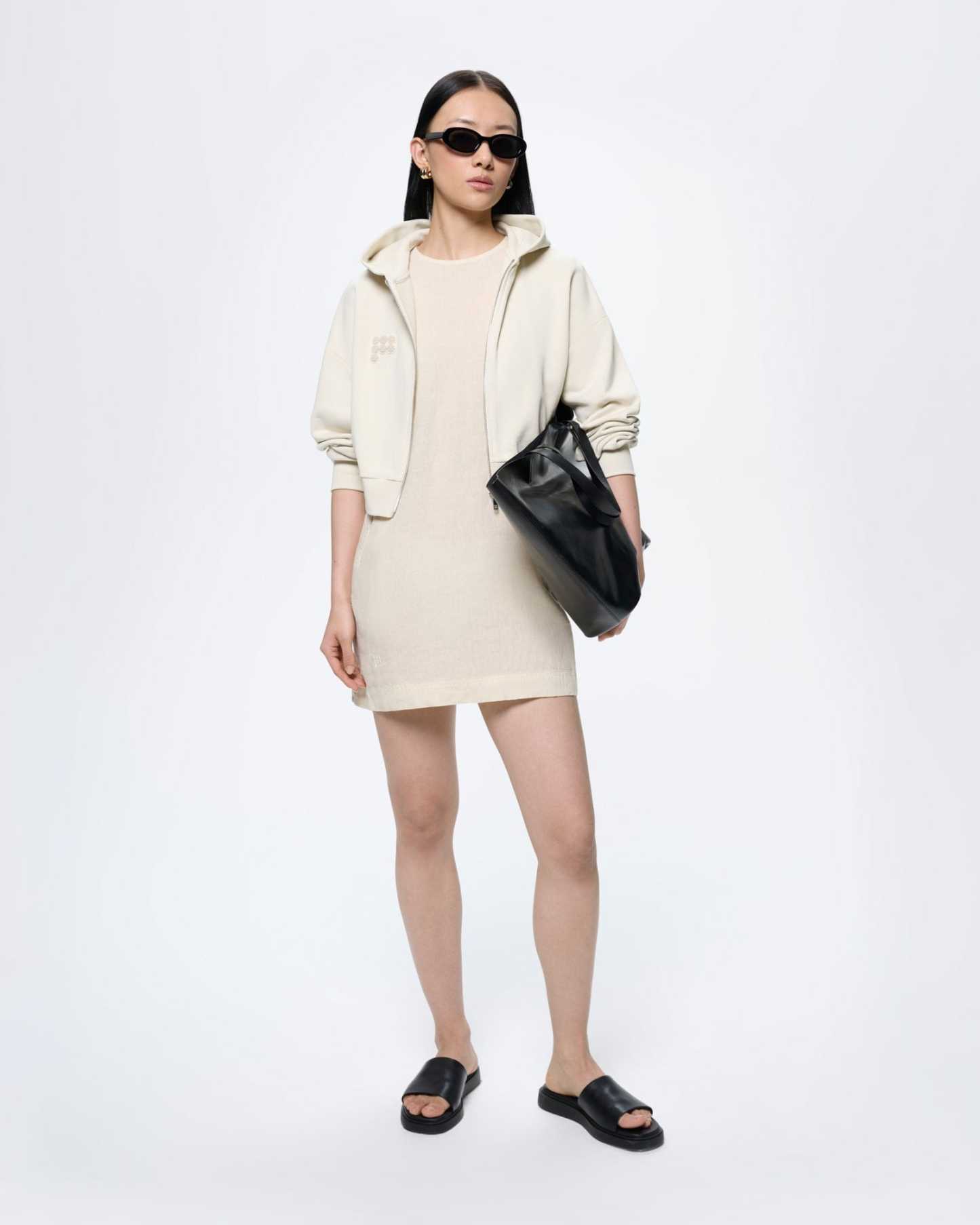 Womens Cropped Zip Up Hoodie—Bone White