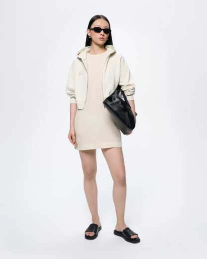Womens Cropped Zip Up Hoodie—Bone White