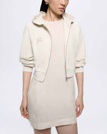 Womens Cropped Zip Up Hoodie—Bone White