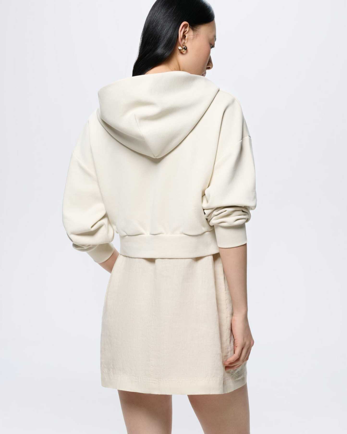 Womens Cropped Zip Up Hoodie—Bone White