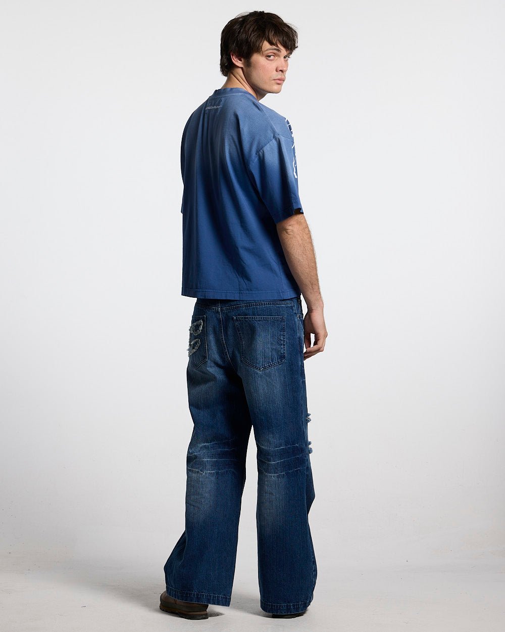 CROSSED SCRIPT TEE BLUE