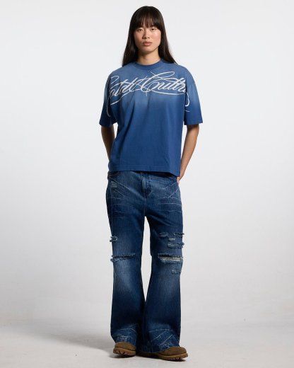 CROSSED SCRIPT TEE BLUE
