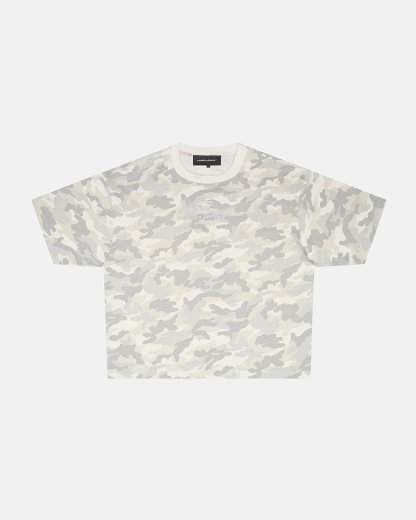 DISTRESS CURVED TEE CAMO GREY