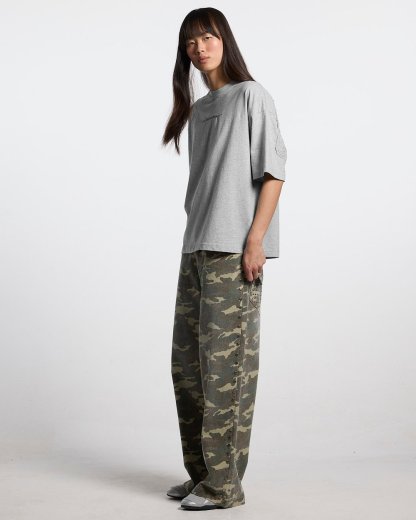 DISTRESS CURVED TEE HEATHER GREY