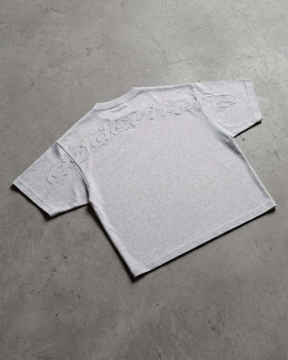 DISTRESS CURVED TEE HEATHER GREY