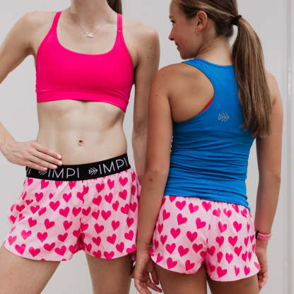 IMPI Girls Split Leg Running Short - Pink Hearts