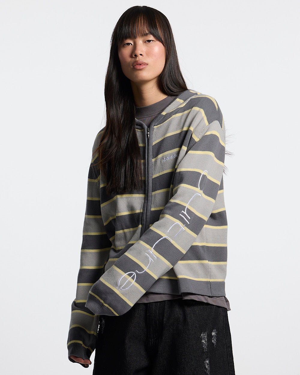 TRIPPY STOP ZIP KNIT GREY