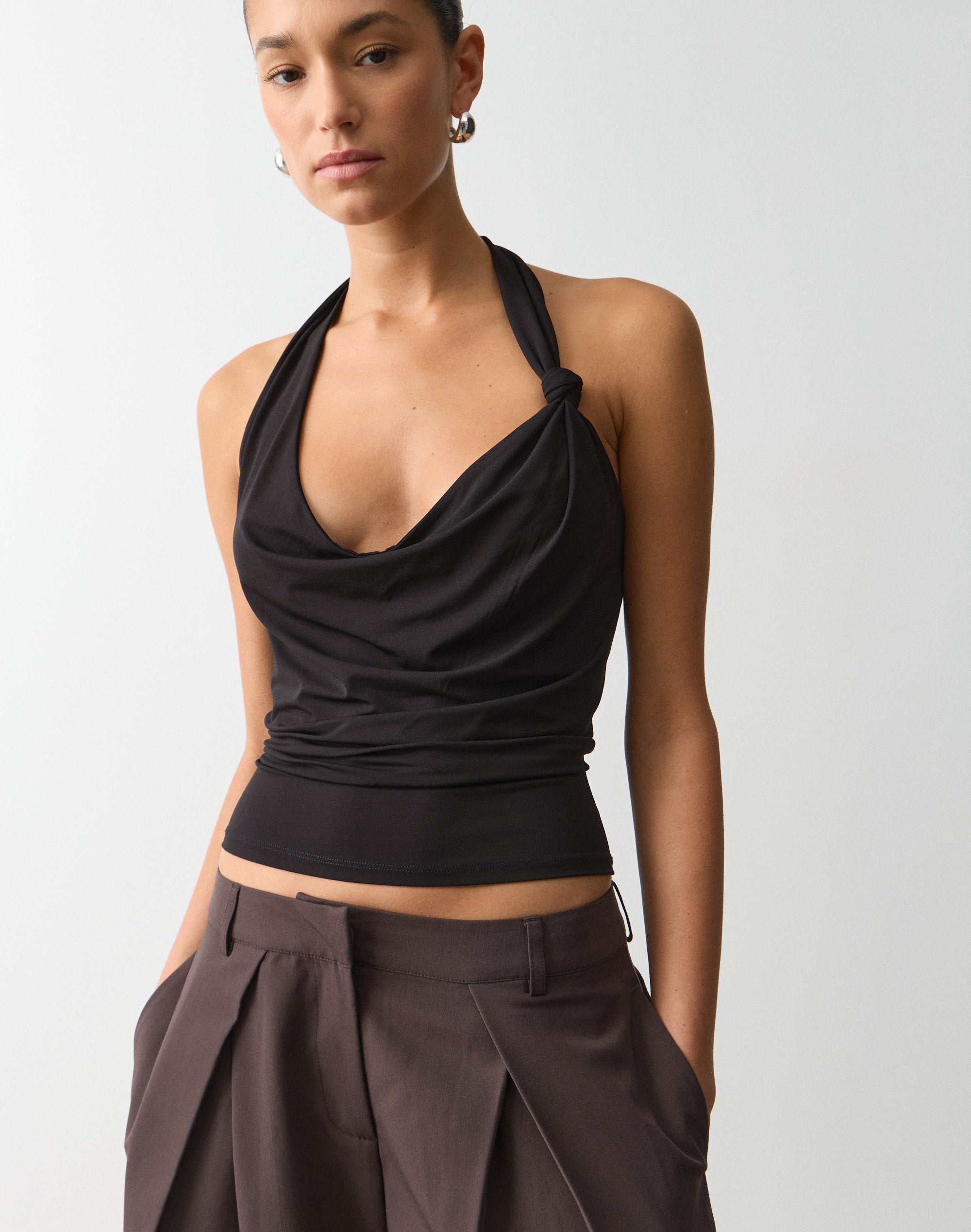 Knot Cowl Neck Halter Top