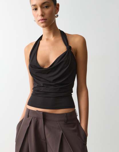 Knot Cowl Neck Halter Top