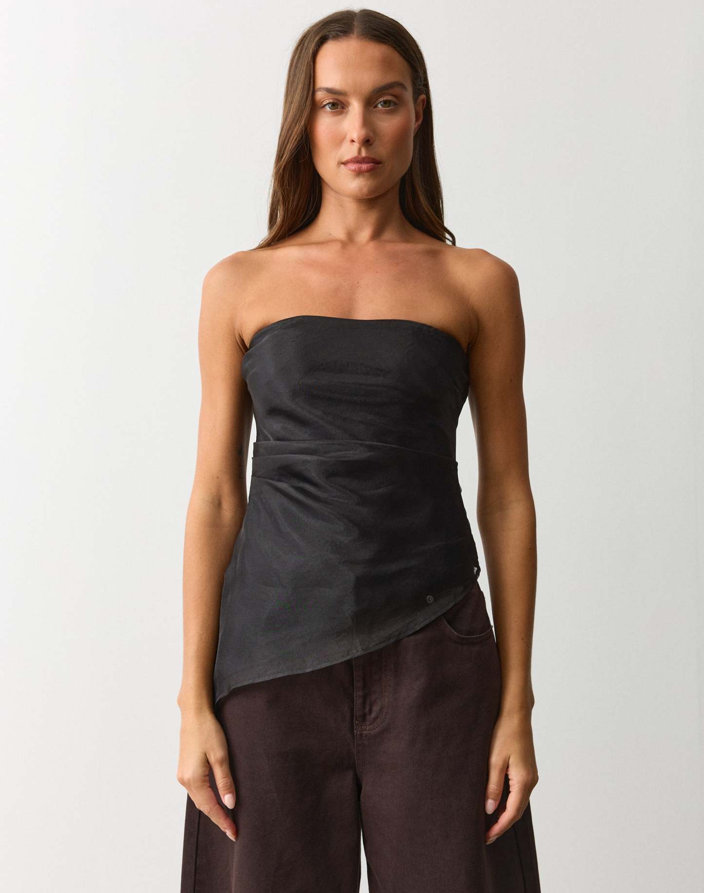 Asymmetrical Organza Strapless Top