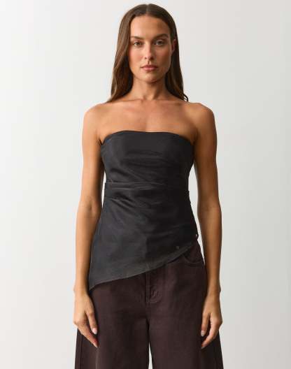 Asymmetrical Organza Strapless Top