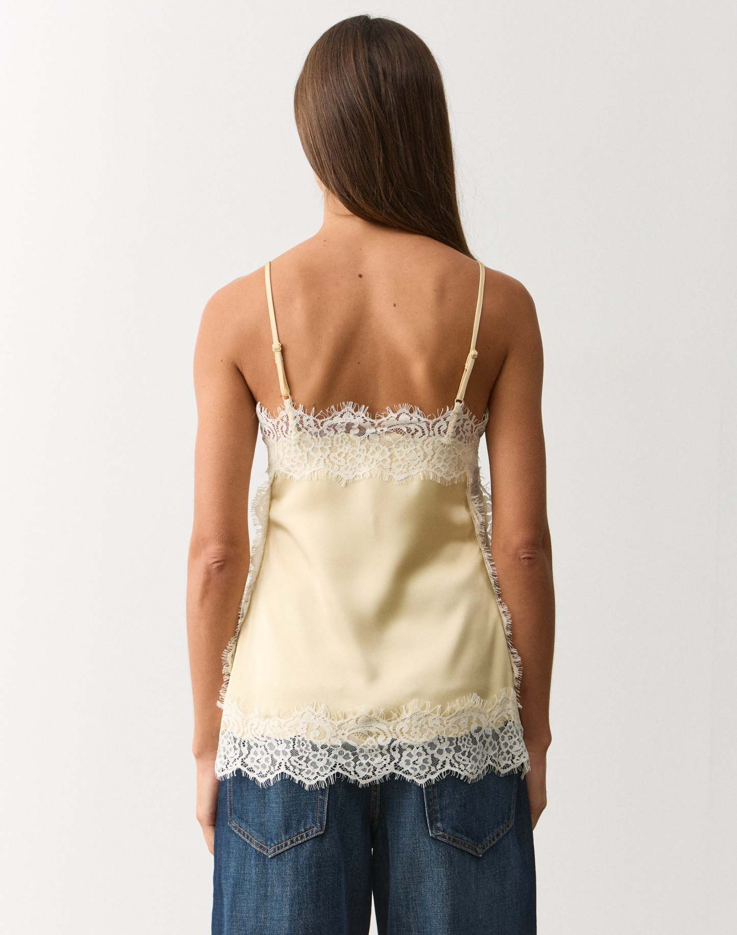 Lace Trim Satin Square Neck Cami