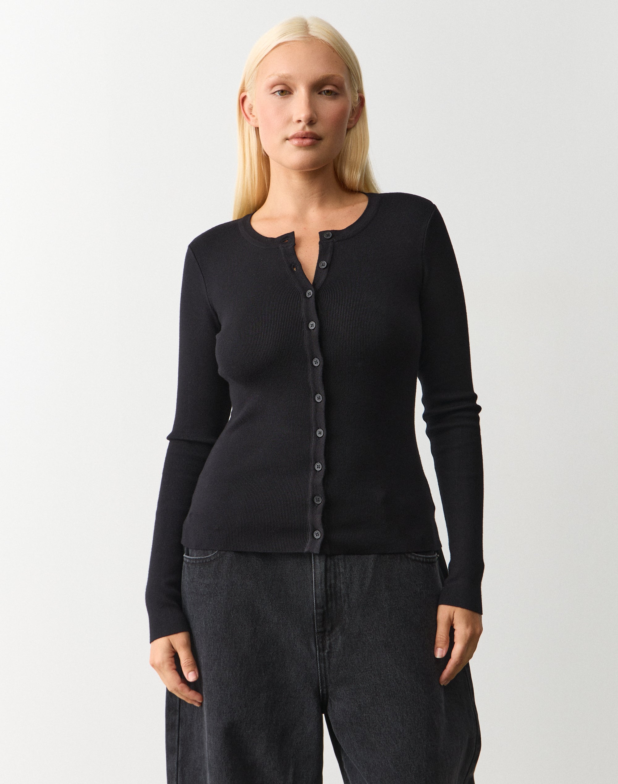 Rib Button Up Knit Cardigan