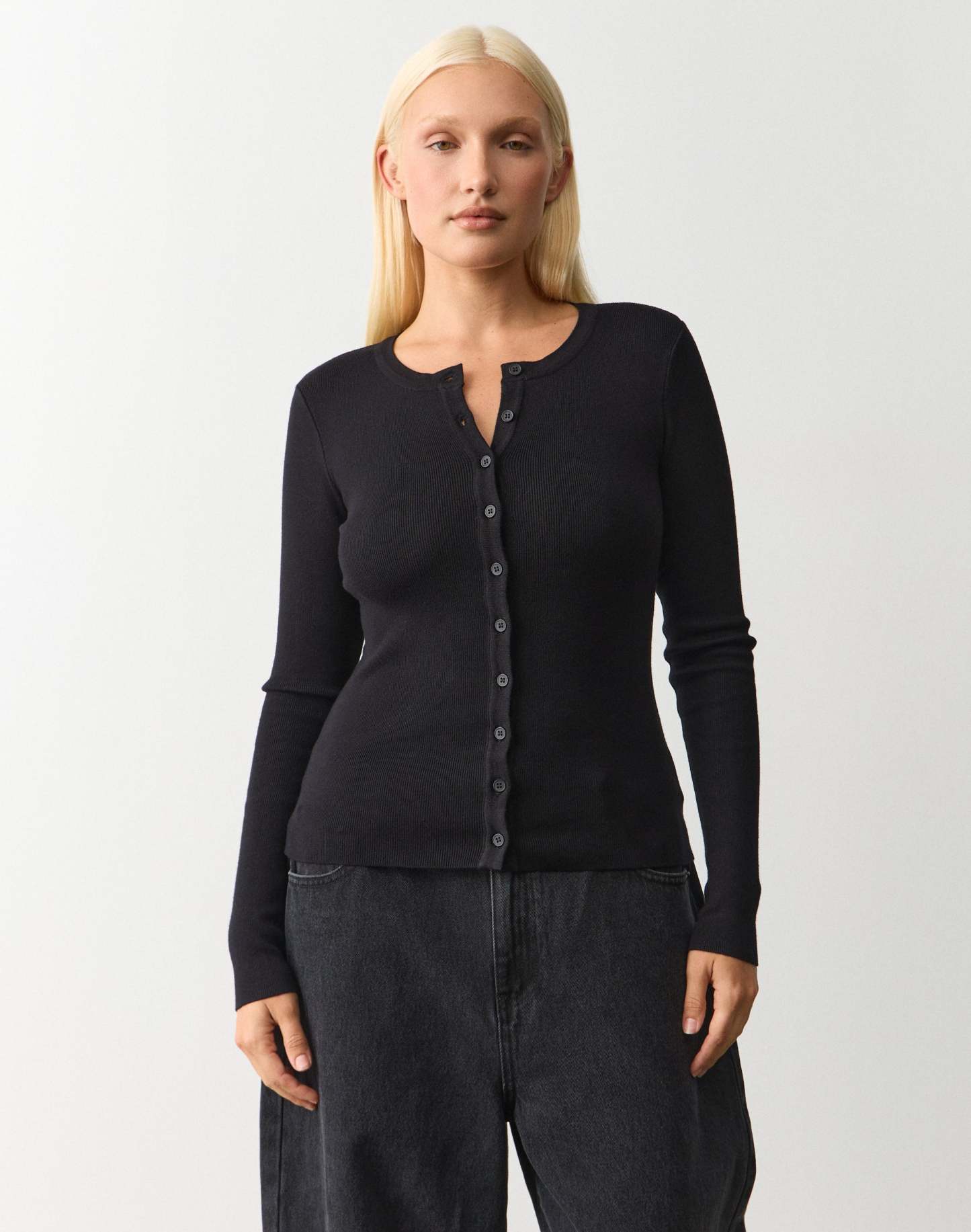 Rib Button Up Knit Cardigan