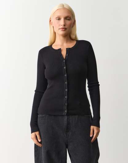 Rib Button Up Knit Cardigan