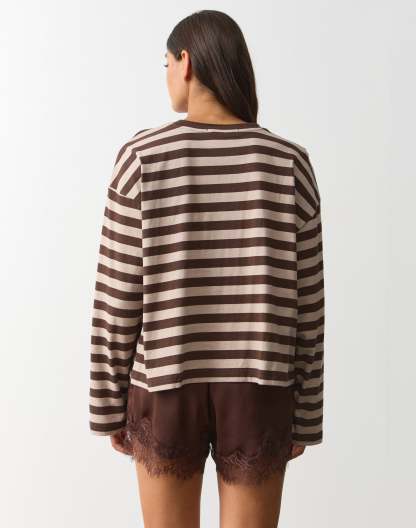 Stripe Cotton Boxy Long Sleeve Top