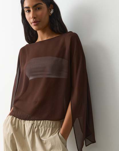 Chiffon Sheer Long Sleeve Blouse