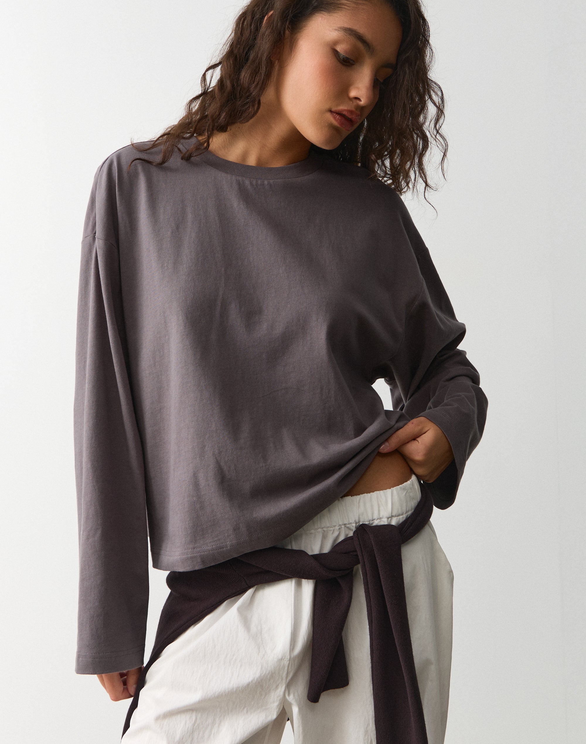 Cotton Boxy Long Sleeve Top