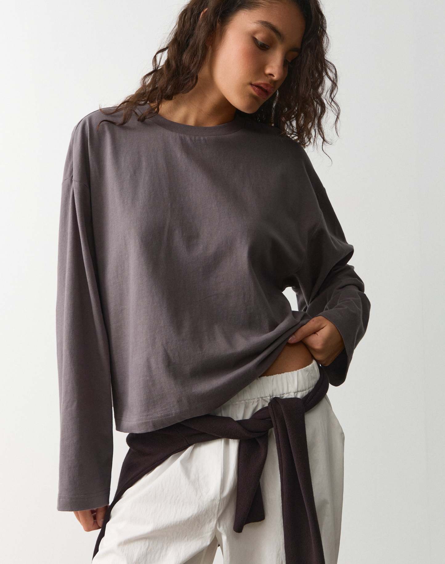 Cotton Boxy Long Sleeve Top