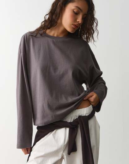 Cotton Boxy Long Sleeve Top