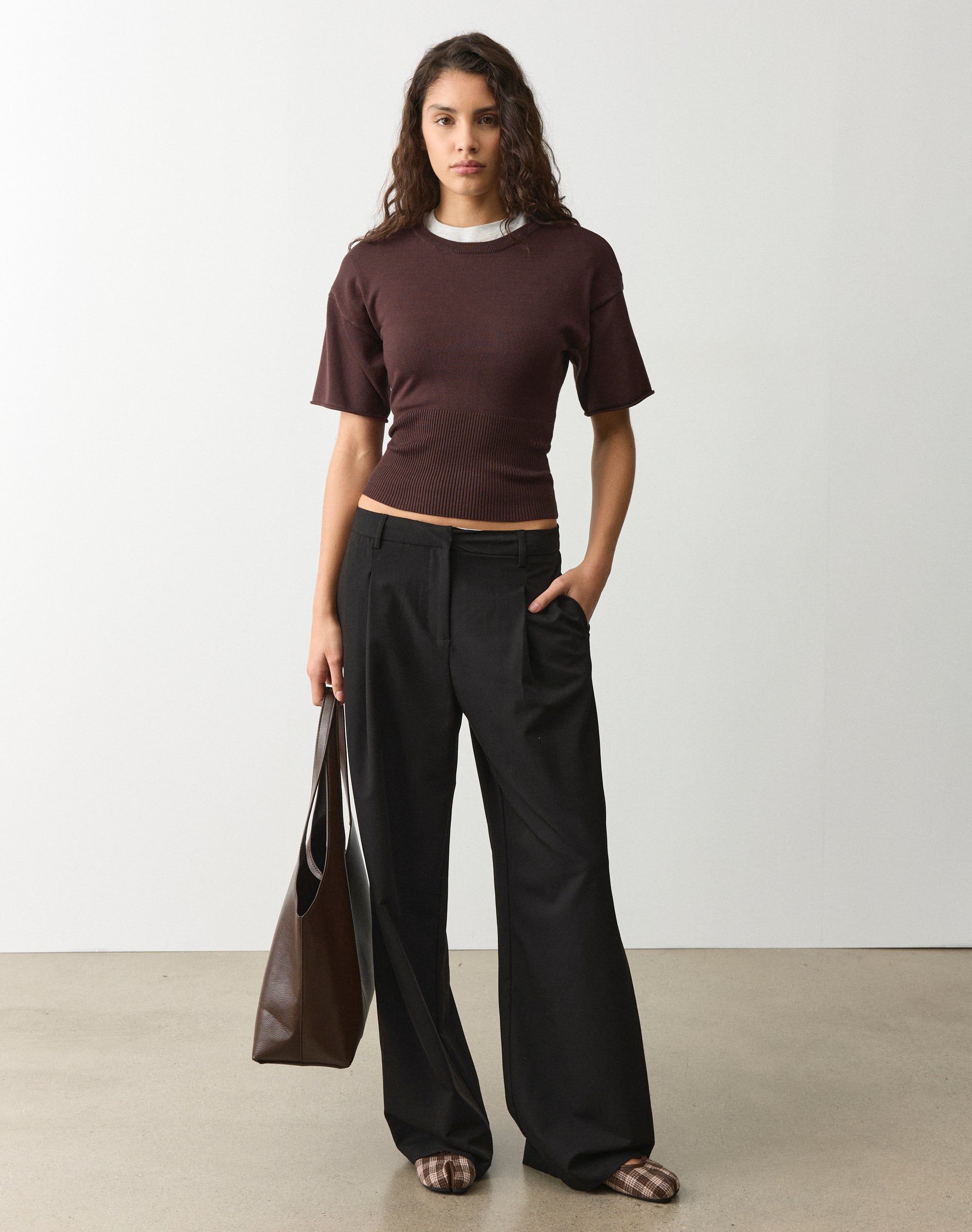 Short Sleeve Rib Waist Knit Top