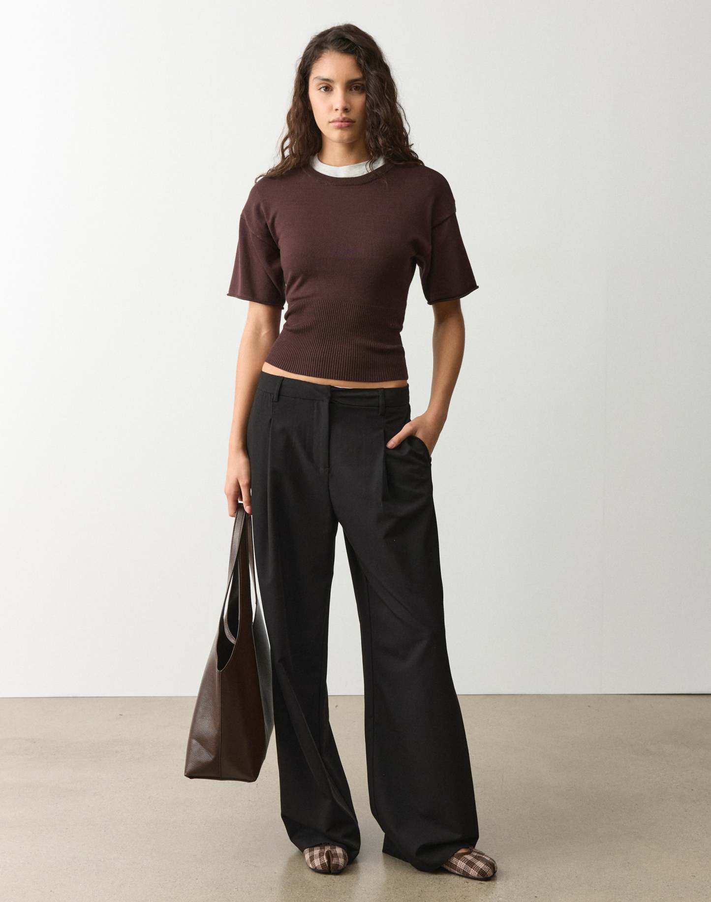 Short Sleeve Rib Waist Knit Top