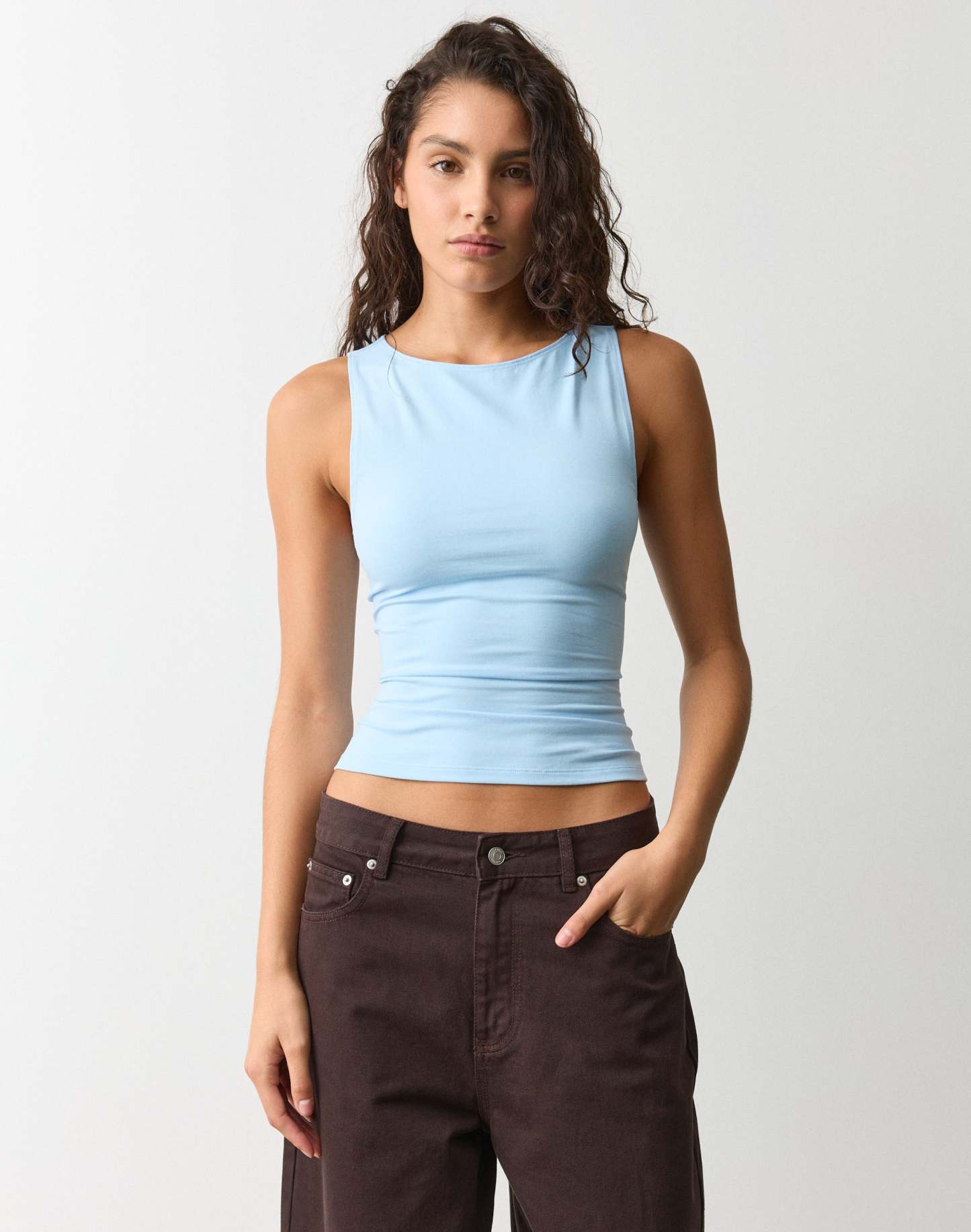 Cotton High Boat Neck Fitted Tank