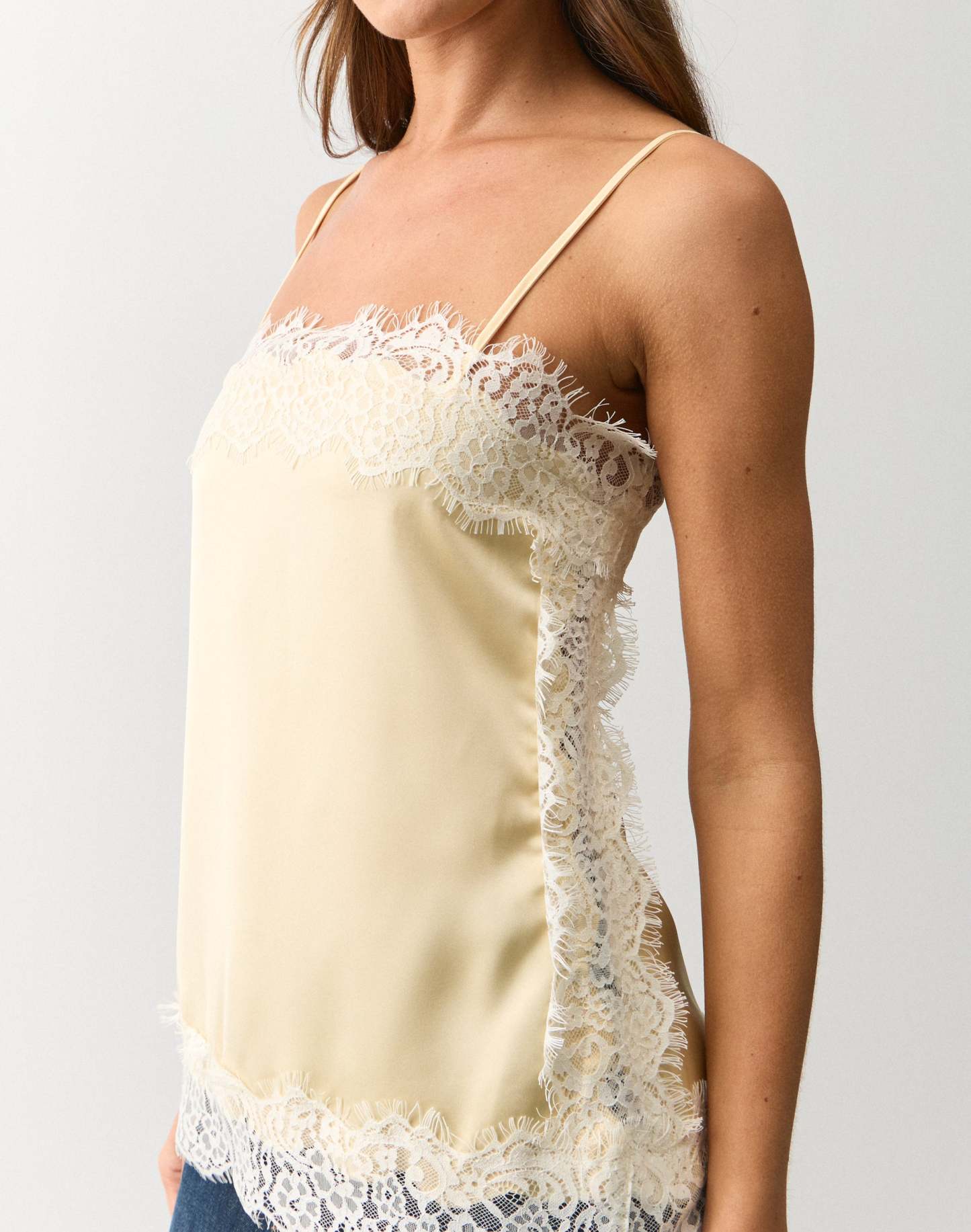 Lace Trim Satin Square Neck Cami