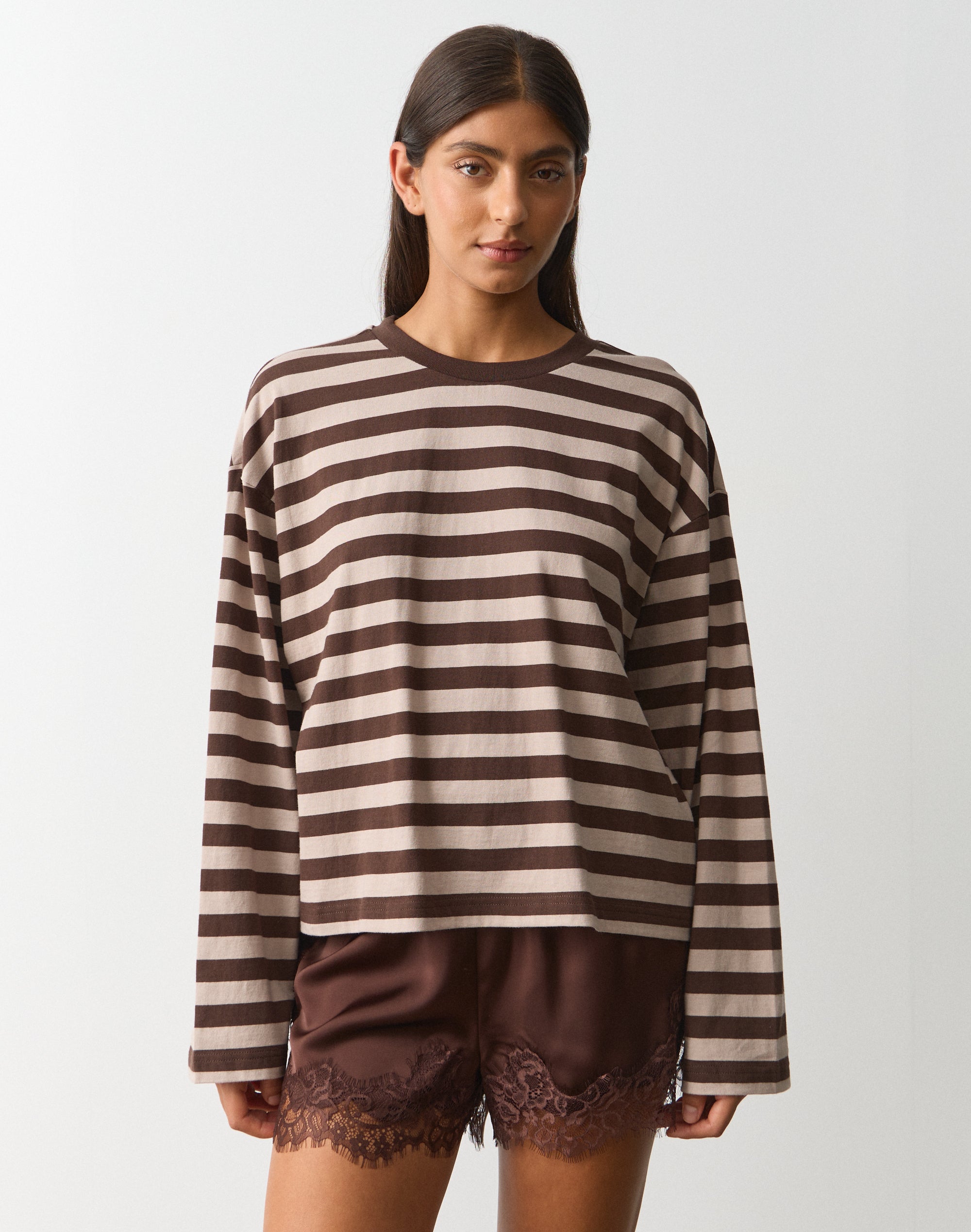 Stripe Cotton Boxy Long Sleeve Top