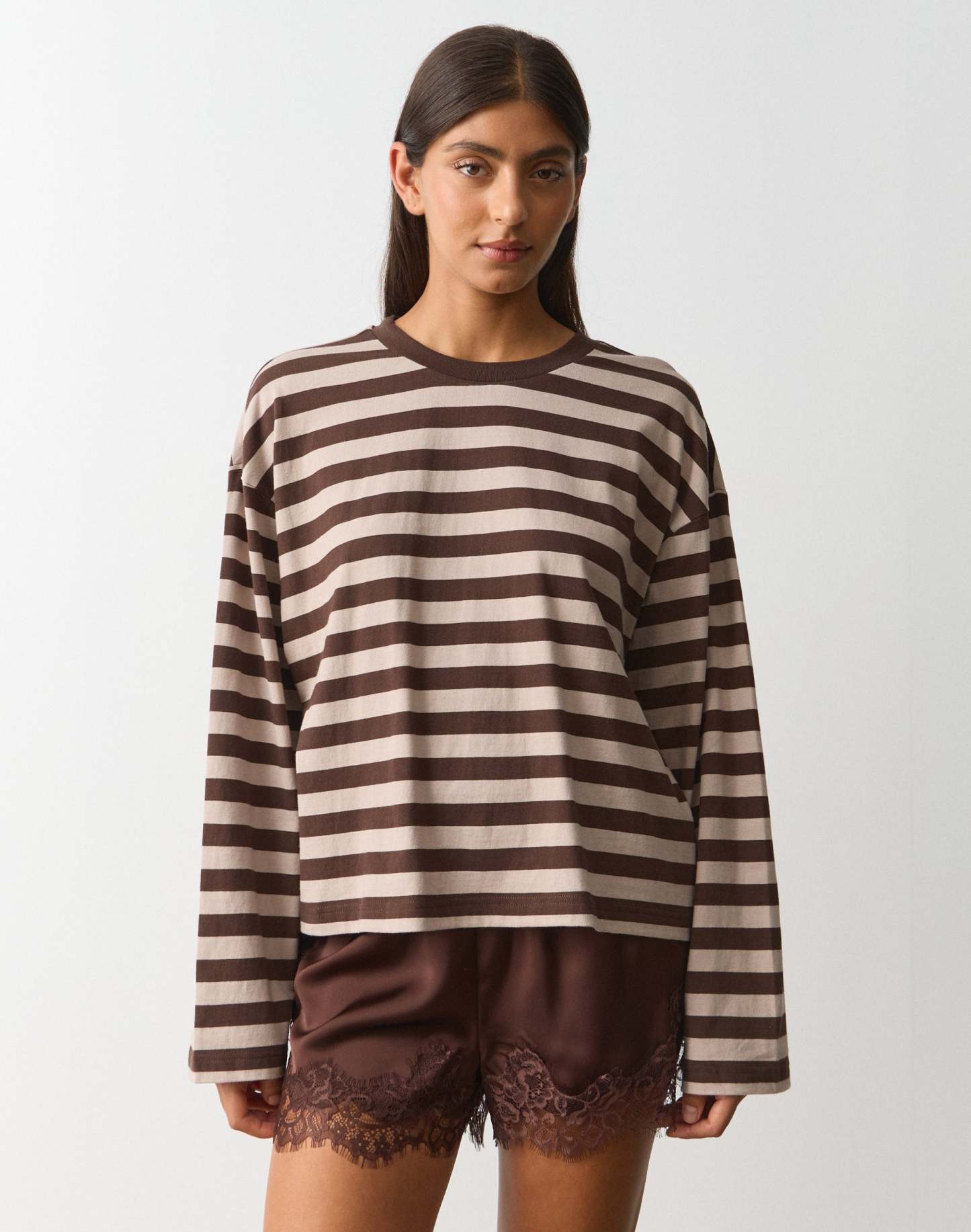 Stripe Cotton Boxy Long Sleeve Top