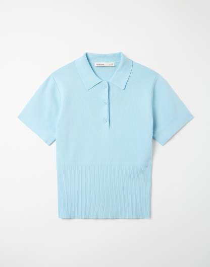Knit Rib Waist Polo Top