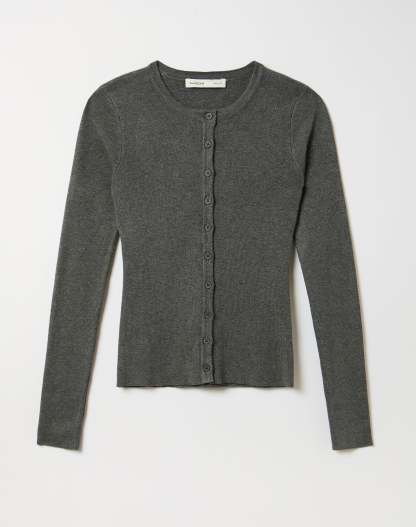 Rib Button Up Knit Cardigan