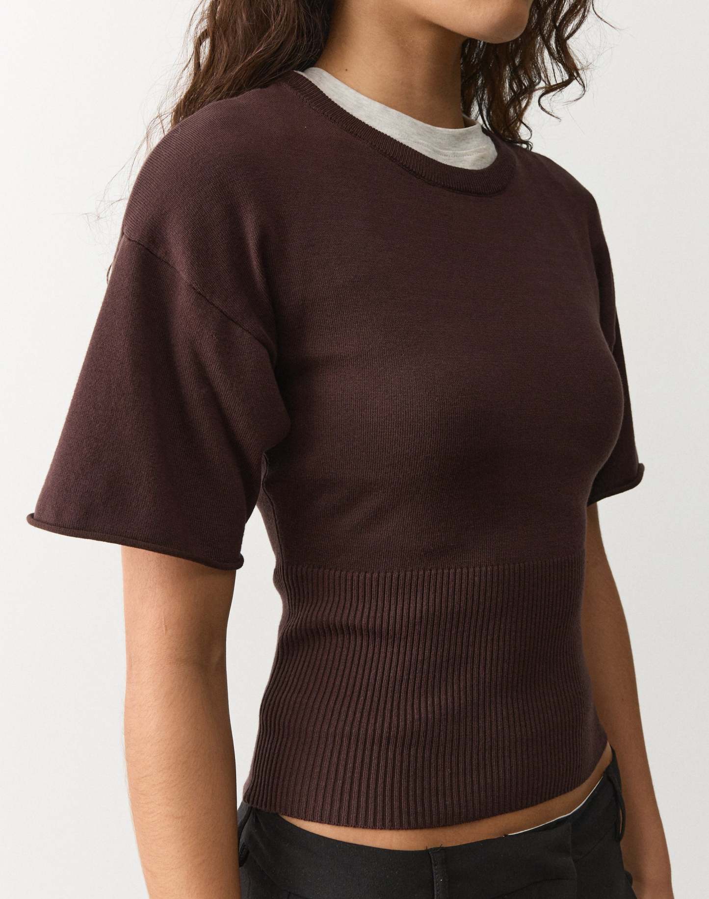Short Sleeve Rib Waist Knit Top