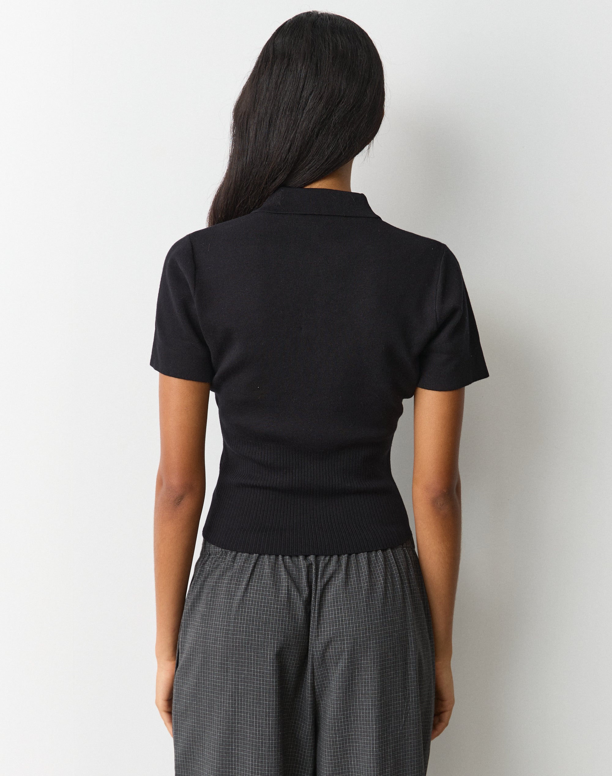 Knit Rib Waist Polo Top